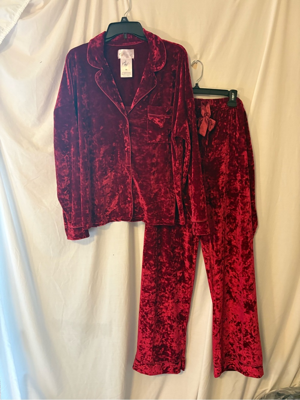 Lord & Taylor Crushed Velvet Two-Piece Pajama Set - Deep Red